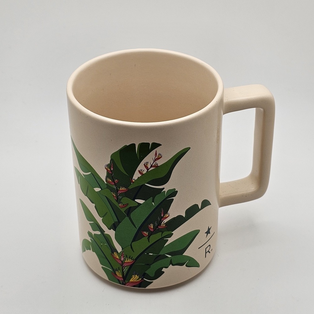 Starbucks Reserve Banana Leaf 12oz Coffee Mug  Beige Green Jungle Plant 2020